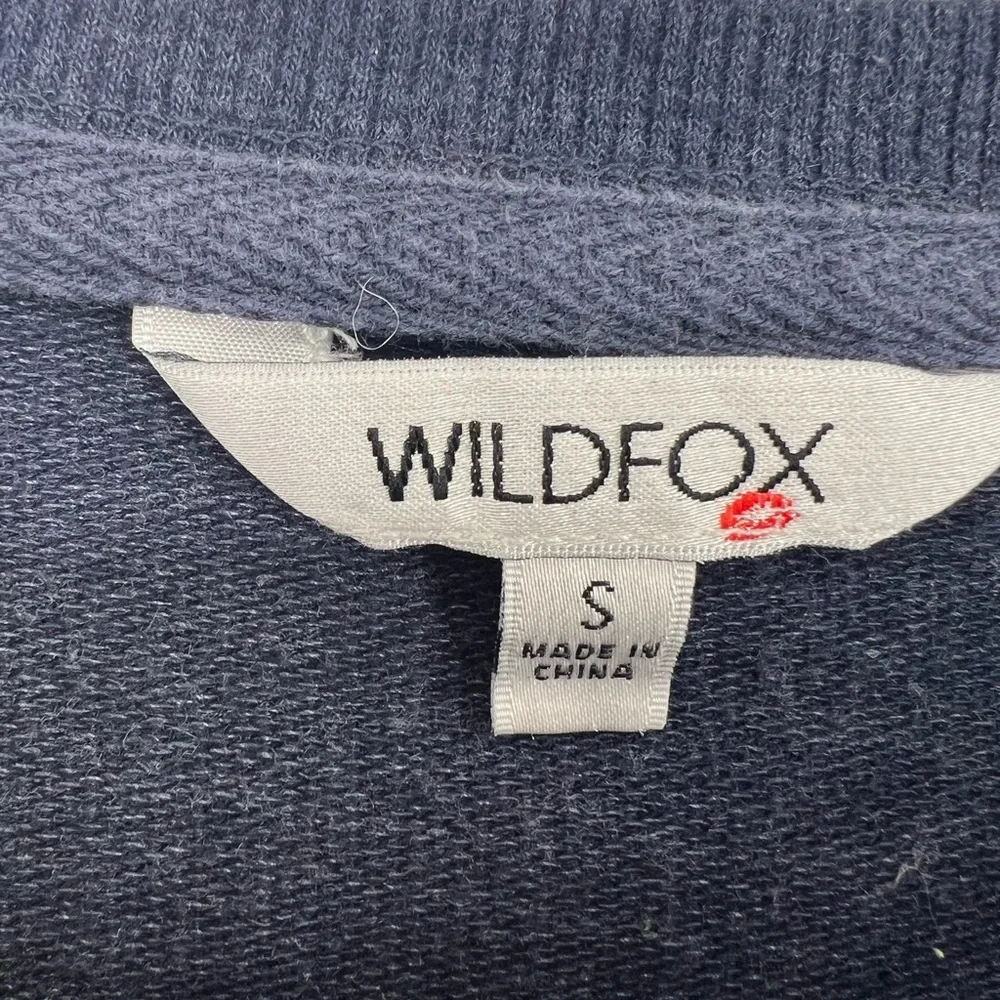 Wildfox Social embroidered navy pullover sweatshirt S casual fall winter cotton